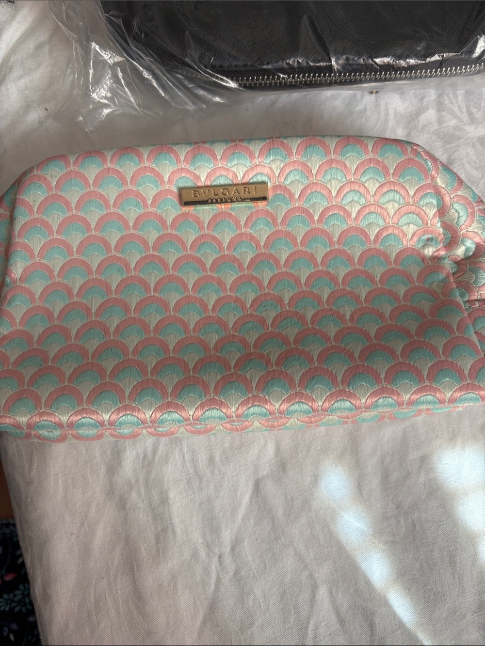 Bulgari Pink and Mint Scallop Pattern Cosmetic Pouch
